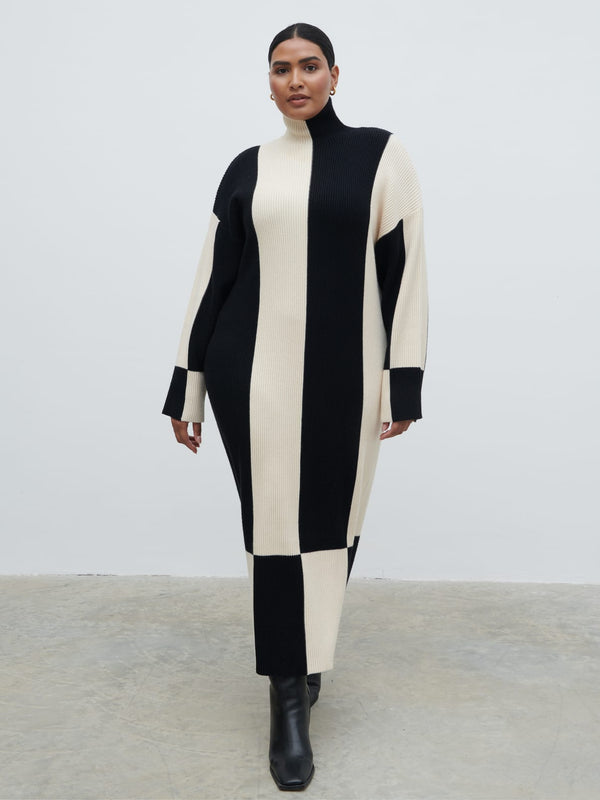 pretty lavish Nayah High Funnel Neck Knit Dress Curve