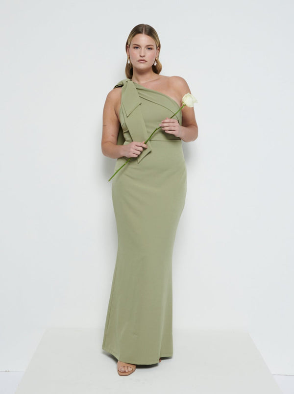 pretty lavish Nevaeh One Shoulder Crepe Maxi Bridesmaid Dress