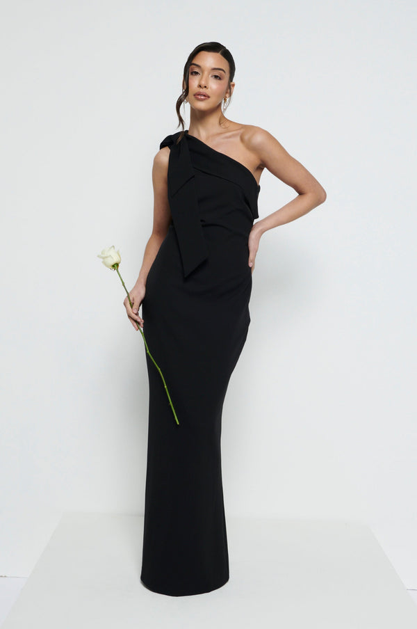 pretty lavish Nevaeh One Shoulder Crepe Maxi Bridesmaid Dress