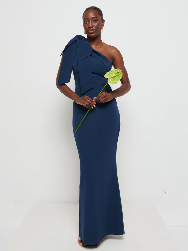 pretty lavish Nevaeh One Shoulder Crepe Maxi Bridesmaid Dress