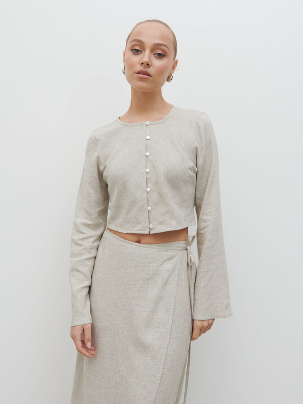 Pretty Lavish Abigail Button Front Linen Blouse