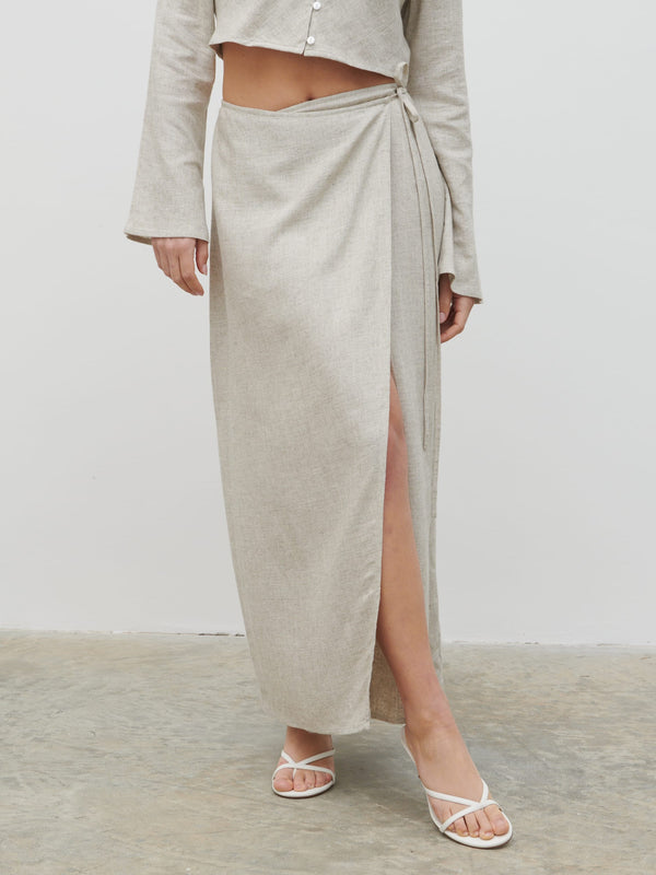 Pretty Lavish Abigail Wrap Linen Midaxi Skirt