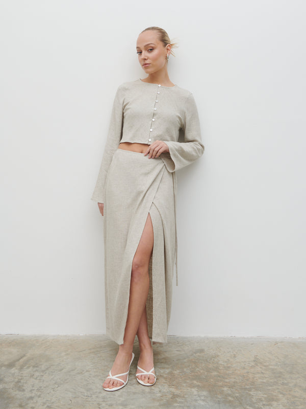 pretty lavish Abigail Wrap Linen Midaxi Skirt