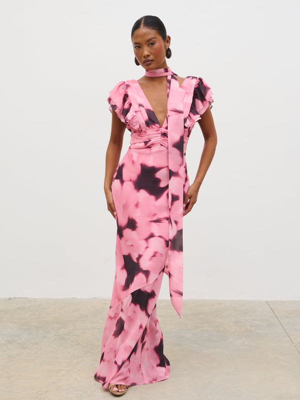 Pretty Lavish Andi V-Neck Frill Maxi Dress