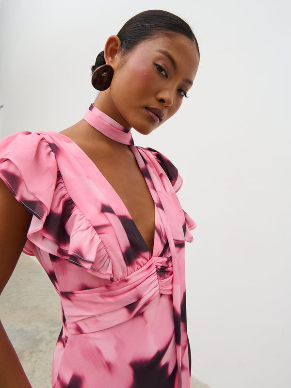 Pretty Lavish Andi V-Neck Frill Maxi Dress