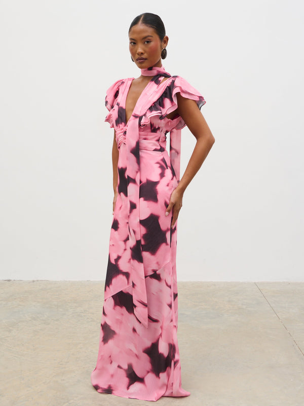 pretty lavish Andi V-Neck Frill Maxi Dress