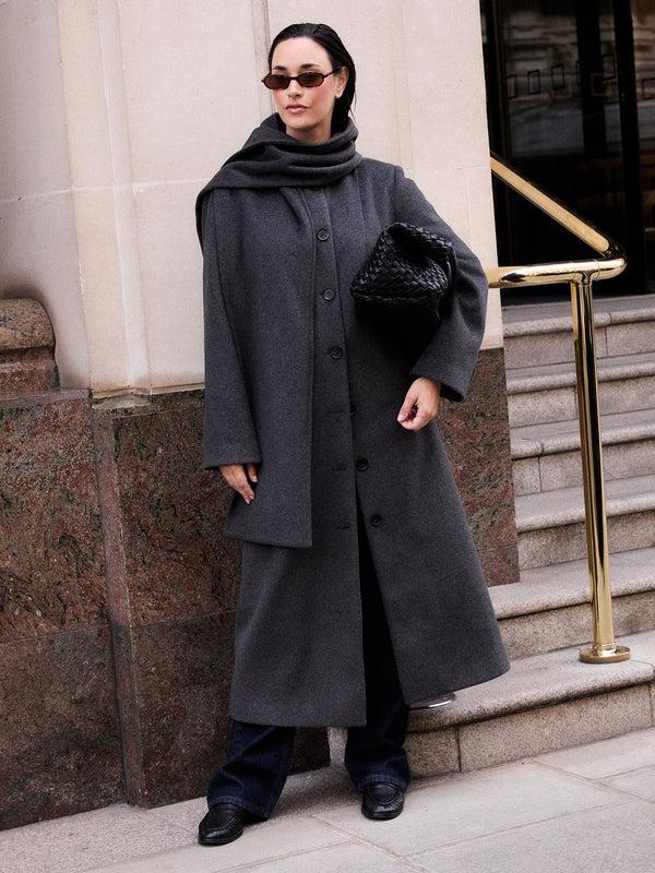 Pretty Lavish Ari Collarless Coat With Scarf