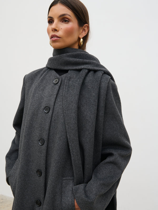 Pretty Lavish Ari Collarless Coat With Scarf