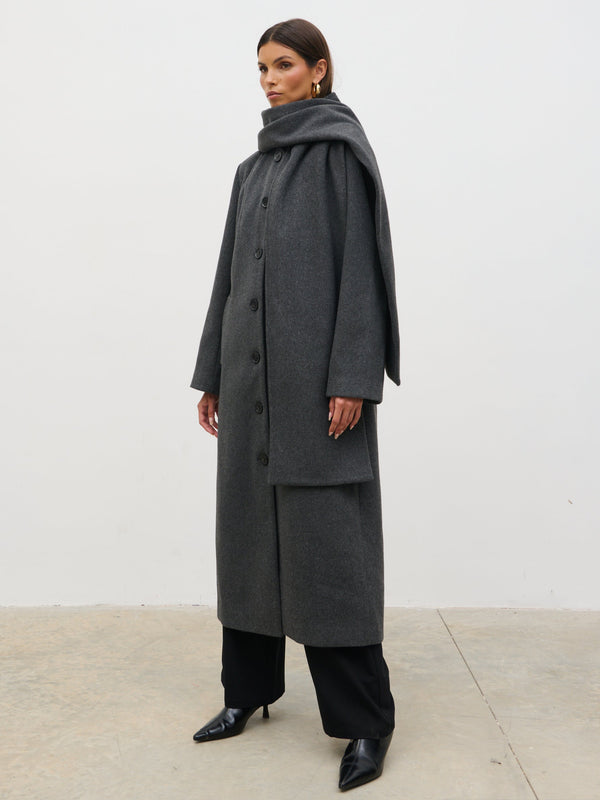 pretty lavish Ari Collarless Coat with Scarf