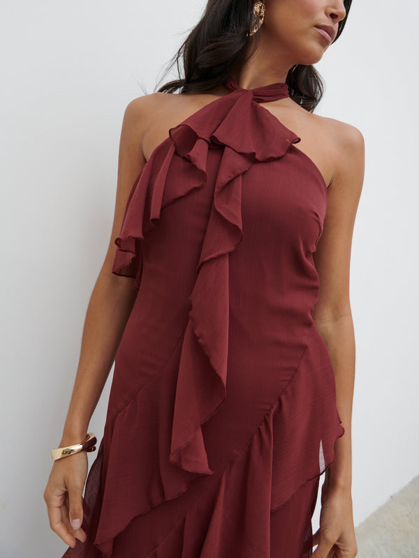 Pretty Lavish Aria Halter Neck Ruffle Maxi Dress