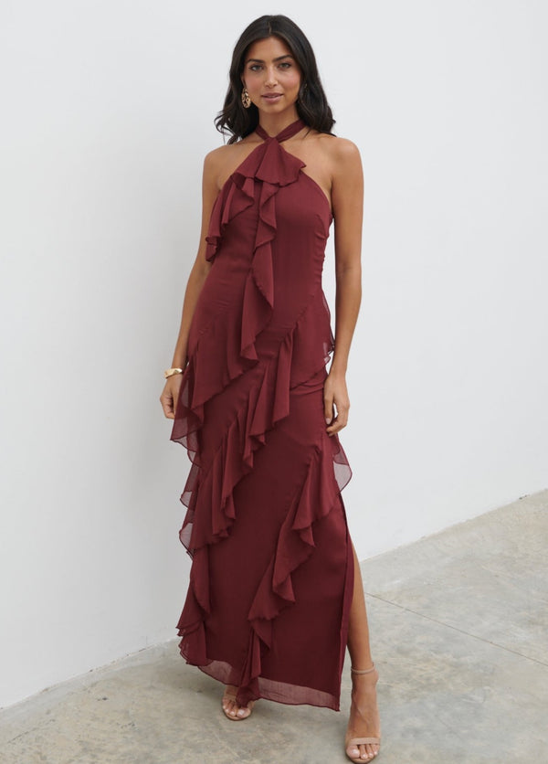 Pretty Lavish Aria Halter Neck Ruffle Maxi Dress
