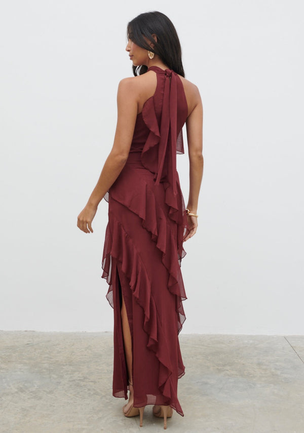 Pretty Lavish Aria Halter Neck Ruffle Maxi Dress