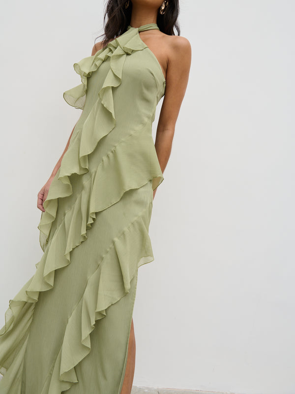 Pretty Lavish Aria Halterneck Ruffle Maxi Dress