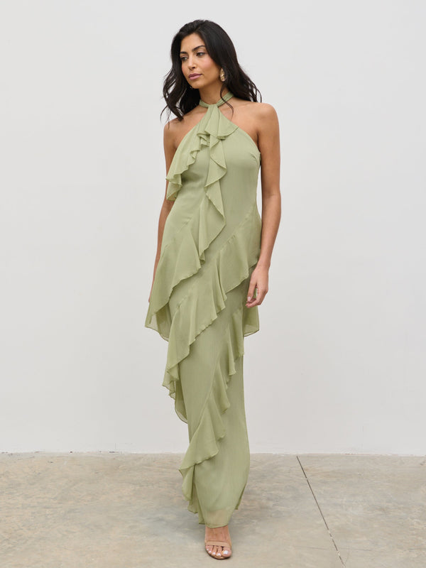 Pretty Lavish Aria Halterneck Ruffle Maxi Dress