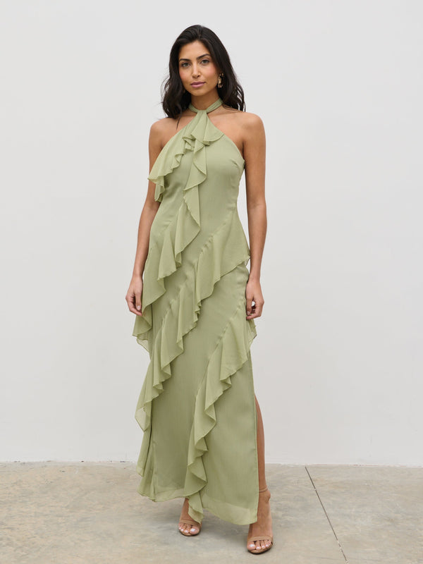 pretty lavish Aria Halterneck Ruffle Maxi Dress