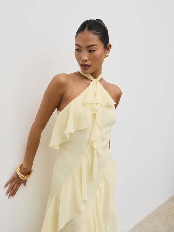 Pretty Lavish Aria Halterneck Ruffle Midaxi Dress