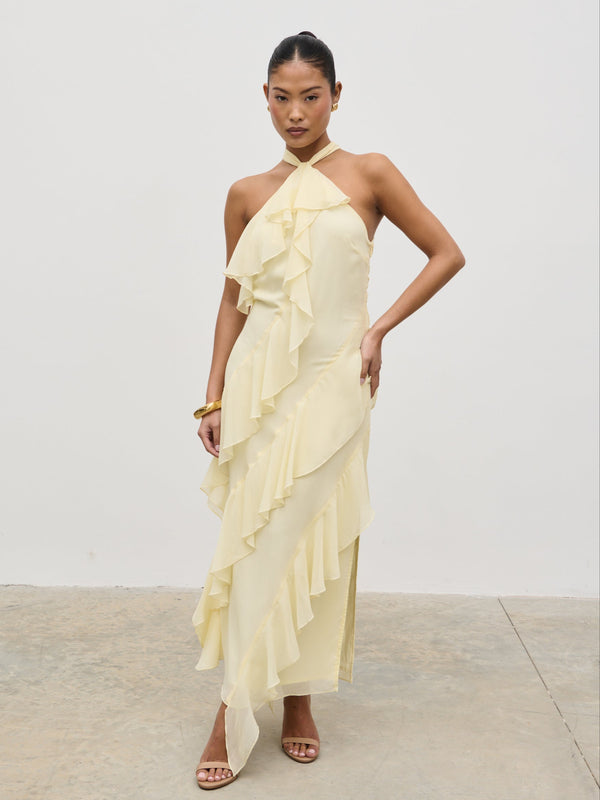 Pretty Lavish Aria Halterneck Ruffle Midaxi Dress