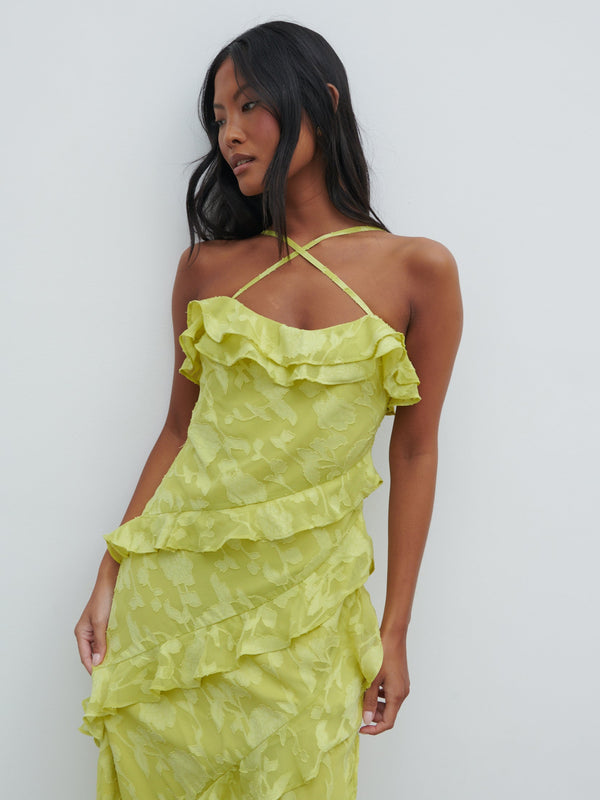 Pretty Lavish Aryana Jacquard Ruffle Midaxi Dress