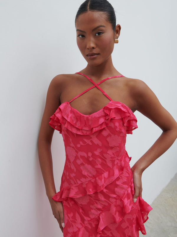 Pretty Lavish Aryana Jacquard Ruffle Midaxi Dress