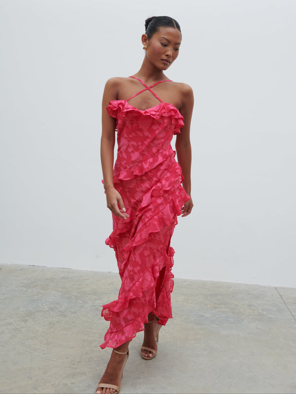 Pretty Lavish Aryana Jacquard Ruffle Midaxi Dress