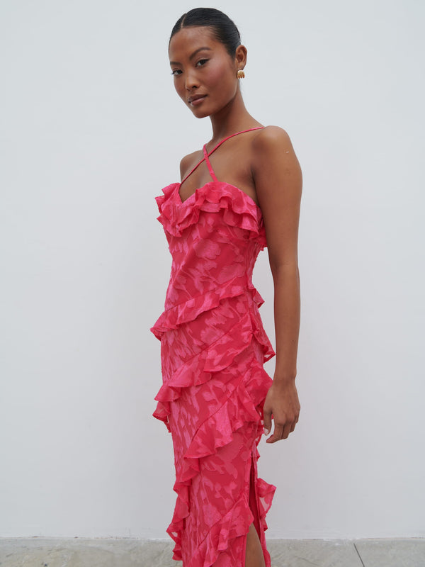 Pretty Lavish Aryana Jacquard Ruffle Midaxi Dress
