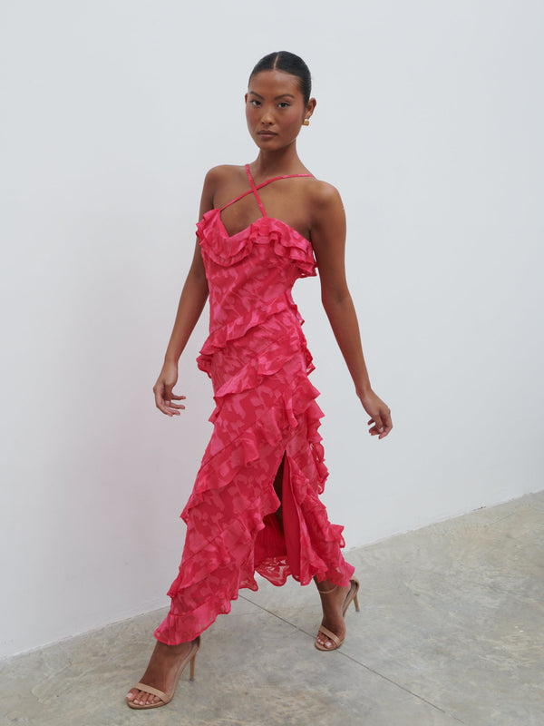 pretty lavish Aryana Jacquard Ruffle Midaxi Dress