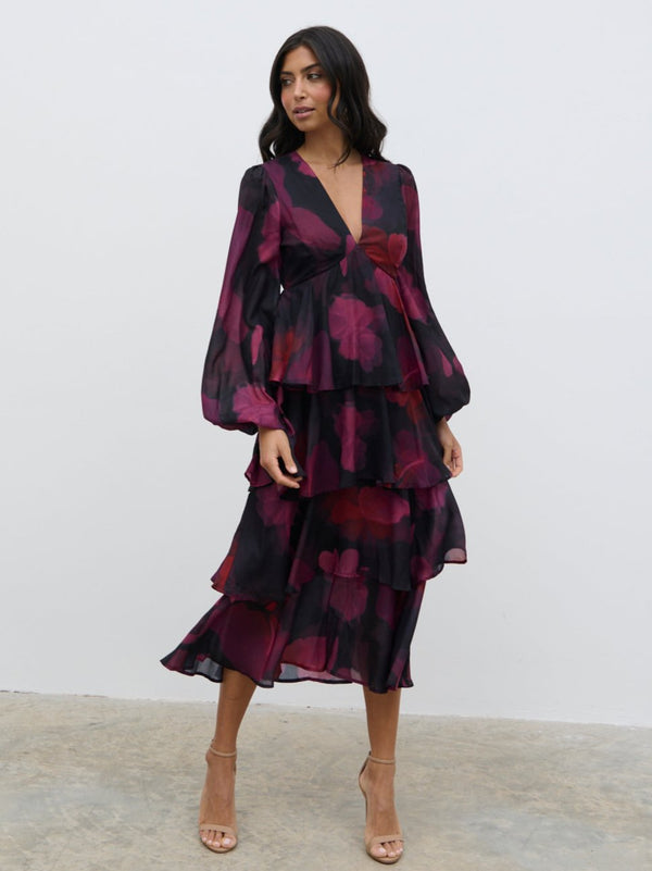 pretty lavish Ashton Ruffle Midi Dress