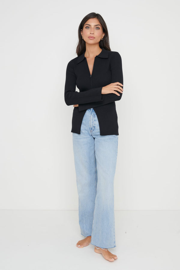 Pretty Lavish Avery Zip Knit Collared Top