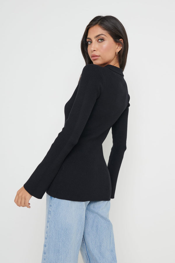 Pretty Lavish Avery Zip Knit Collared Top