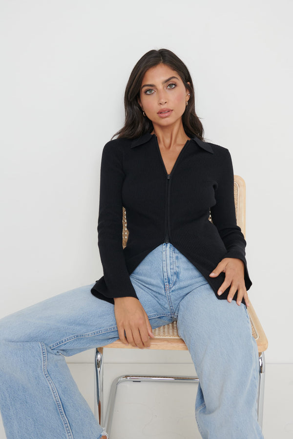 Pretty Lavish Avery Zip Knit Collared Top