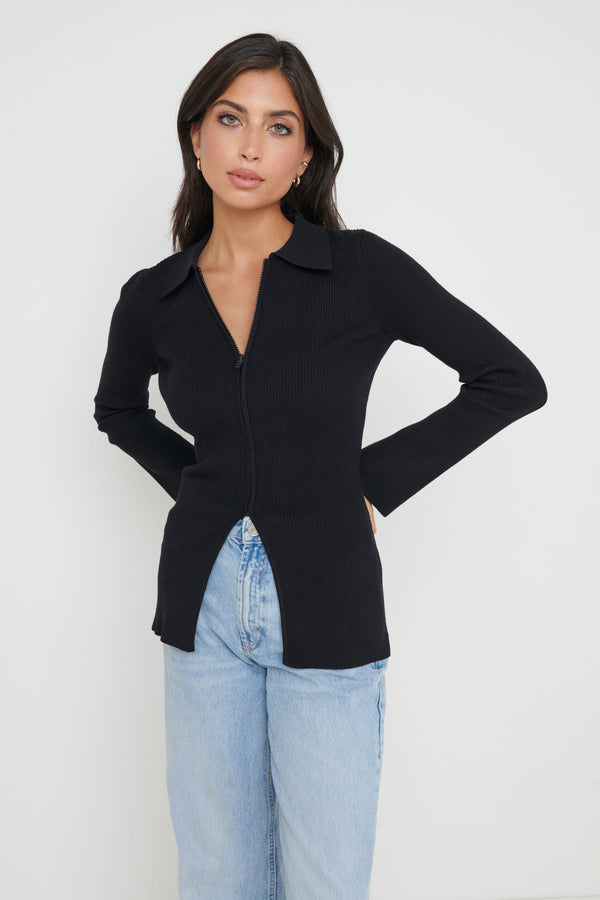 pretty lavish Avery Zip Knit Collared Top
