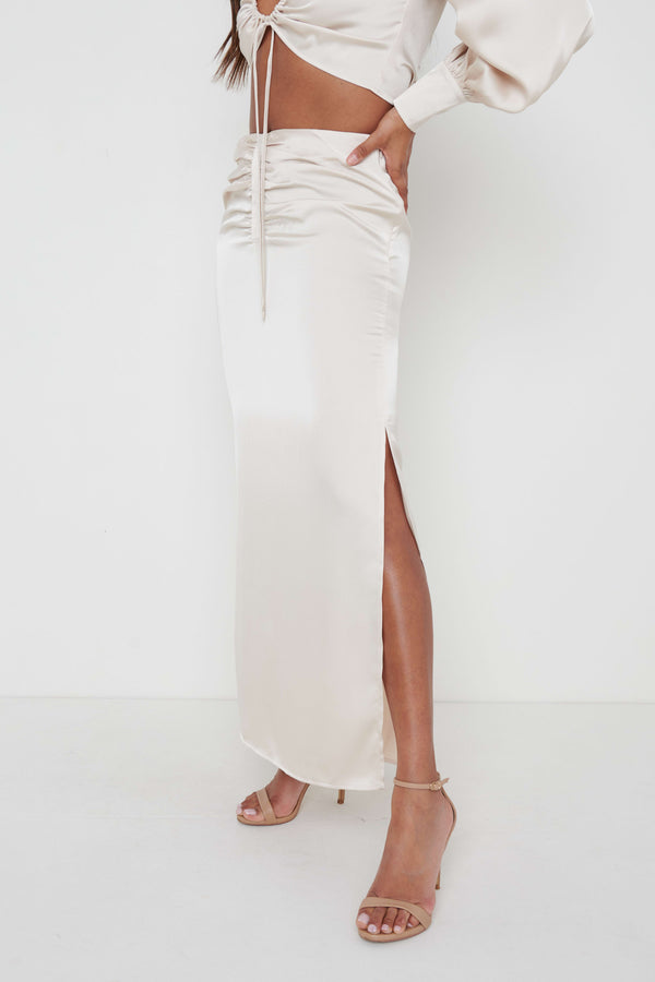 pretty lavish Bec Ruched Waist Midaxi Skirt