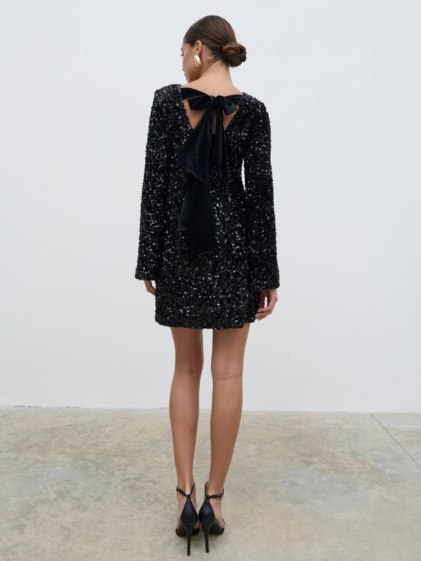 pretty lavish Bow Sequin Shift Dress