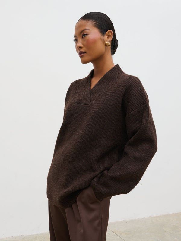 pretty lavish Briana Chunky V-Neck Knit Jumper