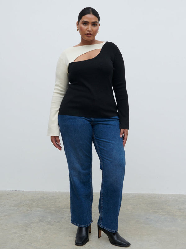 Pretty Lavish Brogan Contrast Knit Top Curve