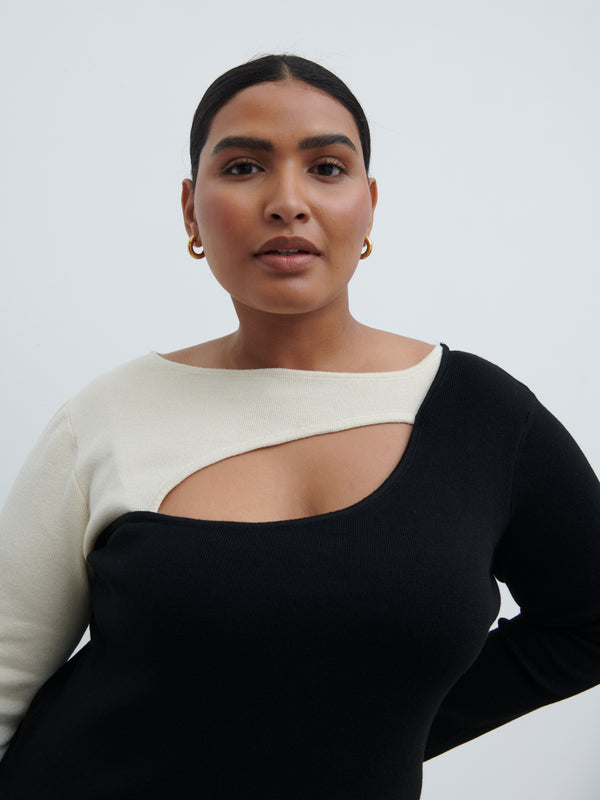 Pretty Lavish Brogan Contrast Knit Top Curve