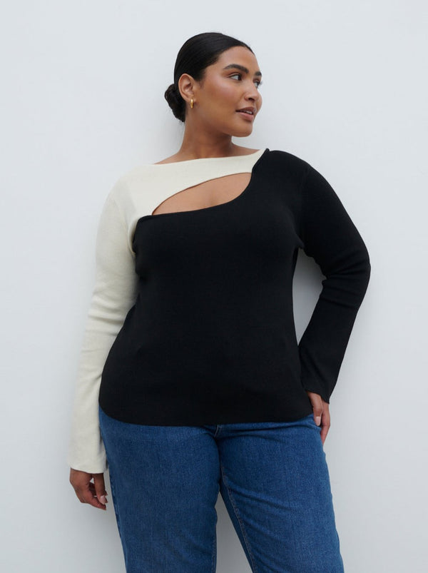 pretty lavish Brogan Contrast Knit Top Curve
