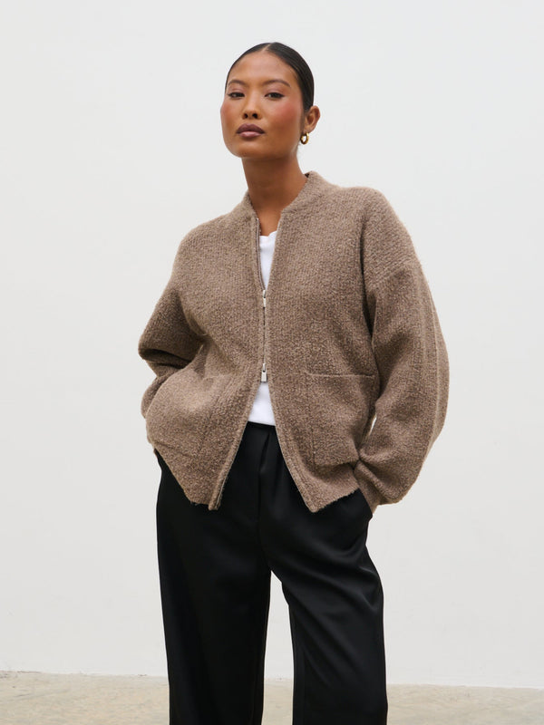 pretty lavish Camille Boucle Knit Bomber