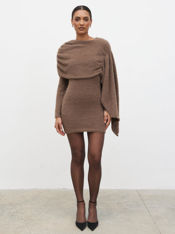 Pretty Lavish Cassio Drape Fluffy Knit Mini Dress
