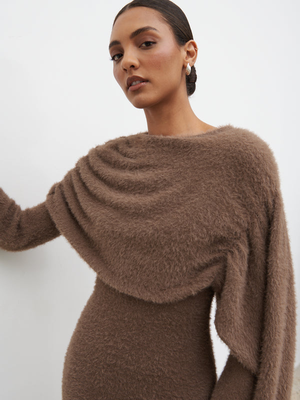 Pretty Lavish Cassio Drape Fluffy Knit Mini Dress