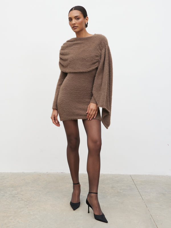 Pretty Lavish Cassio Drape Fluffy Knit Mini Dress