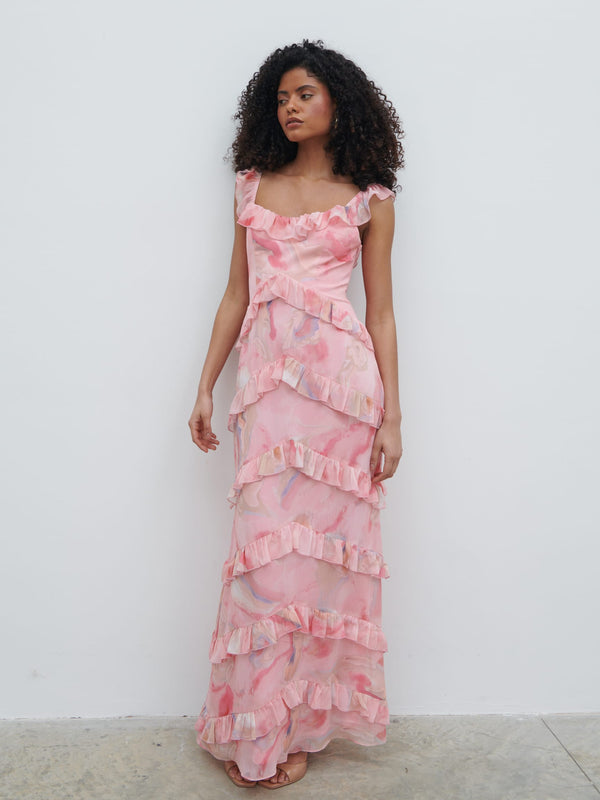 Pretty Lavish Cecile Scoop Neck Ruffle Maxi Dress