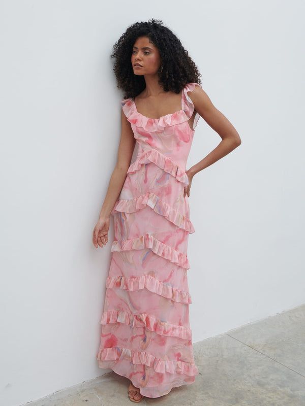Pretty Lavish Cecile Scoop Neck Ruffle Maxi Dress