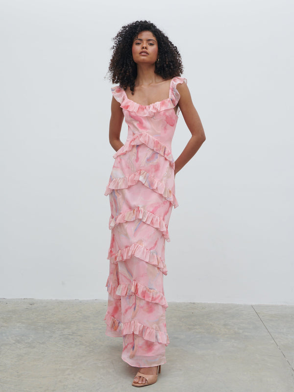 pretty lavish Cecile Scoop Neck Ruffle Maxi Dress
