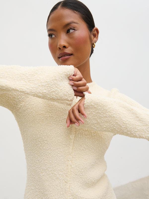 Pretty Lavish Dayo Boucle Knit Button Down Top