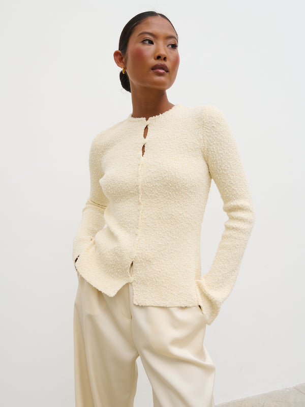 pretty lavish Dayo Boucle Knit Button Down Top