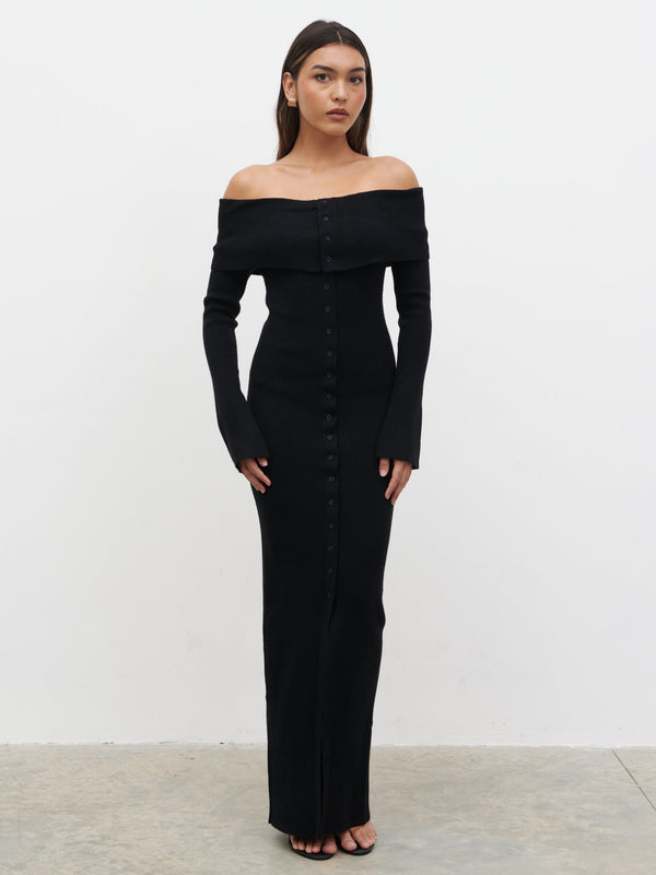 pretty lavish Elora Bardot Knit Maxi Dress