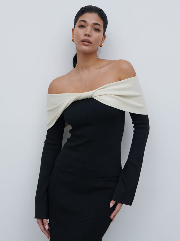 pretty lavish Ema Twist Bardot Knit Top