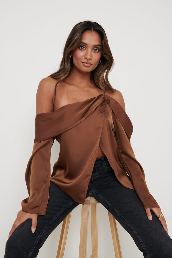 pretty lavish Estelle One Shoulder Drape Blouse