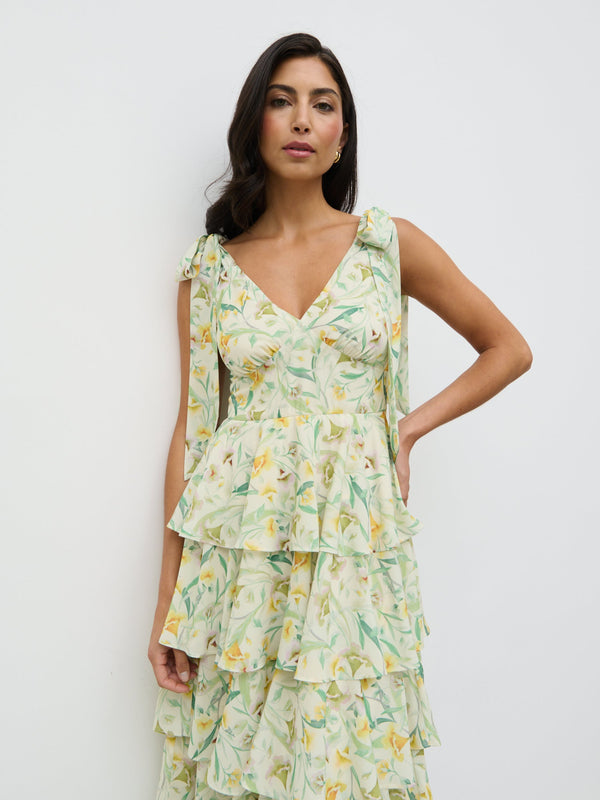 Pretty Lavish Fiore Tie Ruffle Maxi Dress